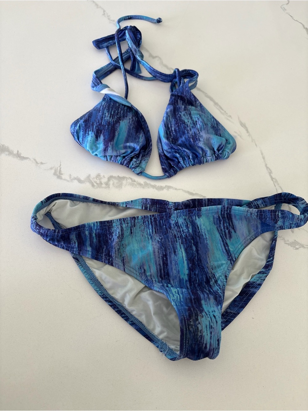 Blue Watercolor Print String Bikini